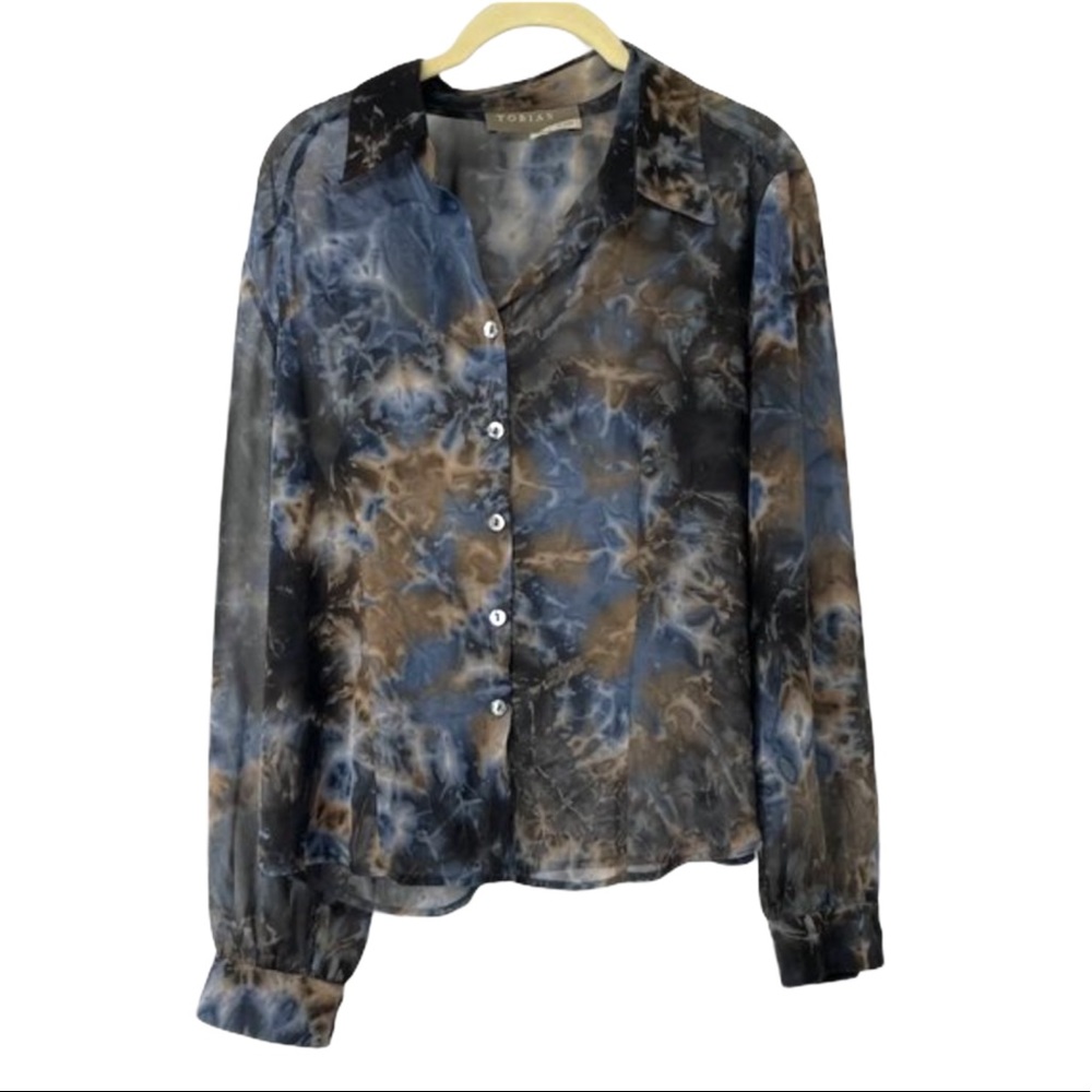 Tobias Plum blue sheer tie dye button down